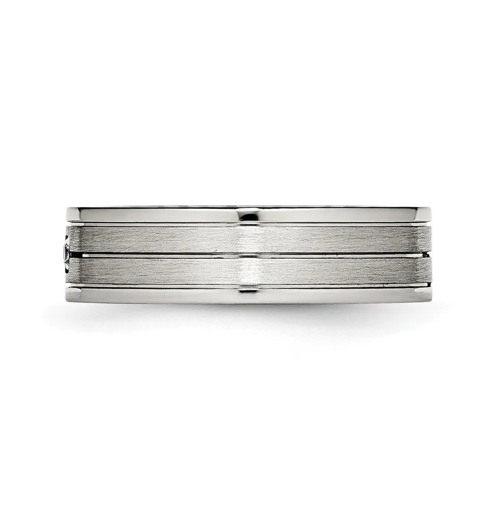 Chisel Stainless Steel Brushed Cz 6mm Grooved Band Ring