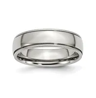 Chisel Stainless Steel Polished 6mm Grooved and Beaded Band Ring