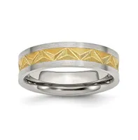 Chisel Stainless Steel Brushed Yellow Ip-plated 6mm Grooved Band Ring