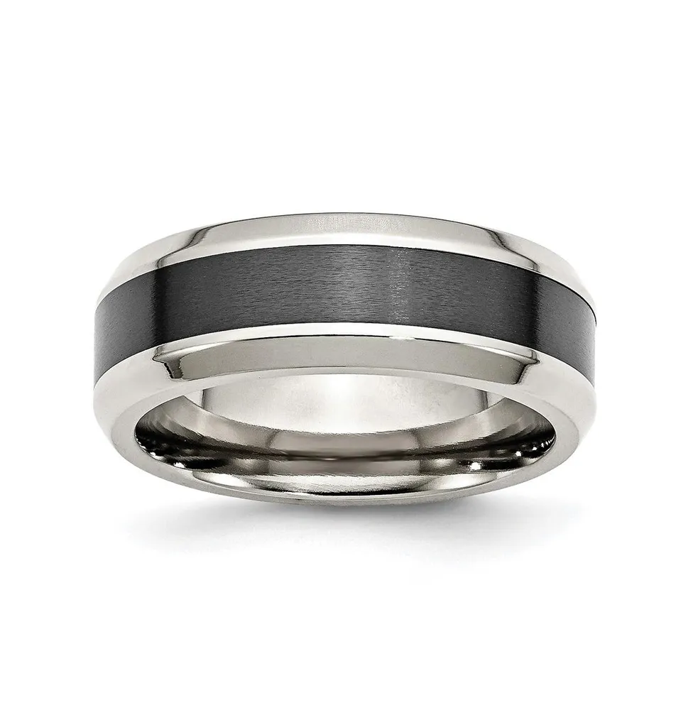 Chisel Stainless Steel Base Brushed Black Ceramic Center Band Ring