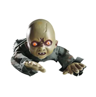Animated Crawling Baby Zombie Scary Ghost Doll Halloween Decor Sound Sensor Flashing Eyes