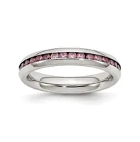 Chisel Stainless Steel Polished 4mm June Pink Cz Ring