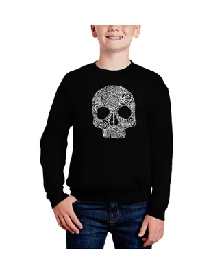 Flower Skull - Big Boy's Word Art Crewneck Sweatshirt
