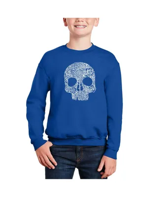 Flower Skull - Big Boy's Word Art Crewneck Sweatshirt