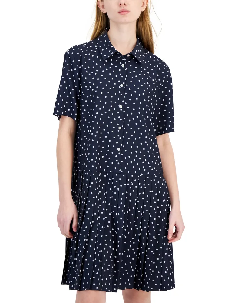 Tommy Hilfiger Women's Polka-Dot Pleated Shirtdress