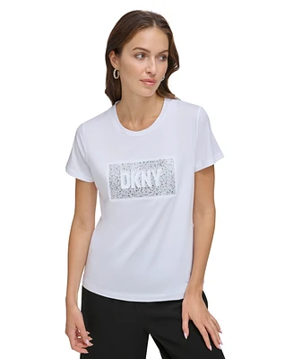 Dkny Women's Studded-Logo Crewneck Short-Sleeve Top