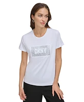 Dkny Women's Studded-Logo Crewneck Short-Sleeve Top