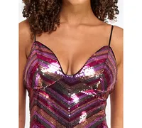 Violet Weekend Juniors' Chevron Sequin Gown