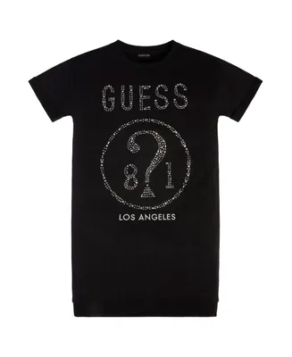 Guess Big Girls French Terry Rhinestone and Embroidered Logo Sweatshirt Dress