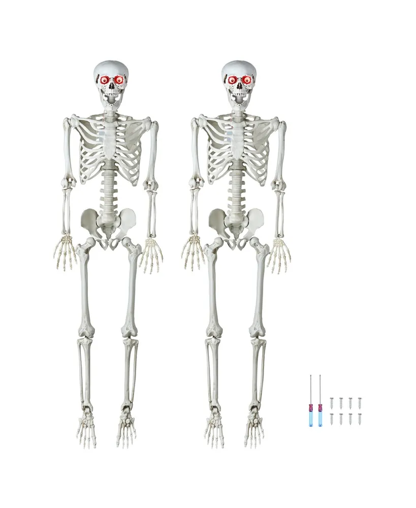 Yescom 2Pcs Life Size Skeleton Poseable Cowboy Skeleton with Gowing Eyes 5.4 Ft Halloween Decoration 2024