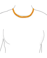 Bling Jewelry Plain Simple Smooth Classic Yellow Orange Created Synthetic Jade Round 10MM Bead Strand Necklace Silver Plated Toggle Clasp Inch