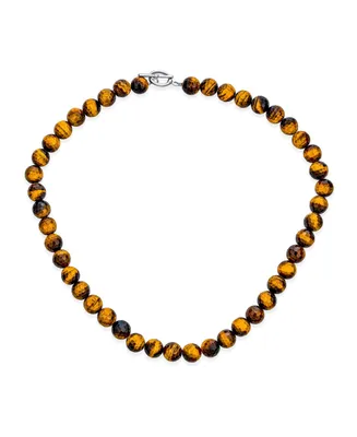 Faceted Brown Tiger Eye Round 8MM Bead Strand Necklace Western Jewelry For Women For Men Silver Plated Toggle Clasp 16 Inch