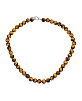 Bling Jewelry Faceted Brown Natural Tiger Eye Round 8mm Bead Strand Necklace For Women Silver Plated Toggle Clasp