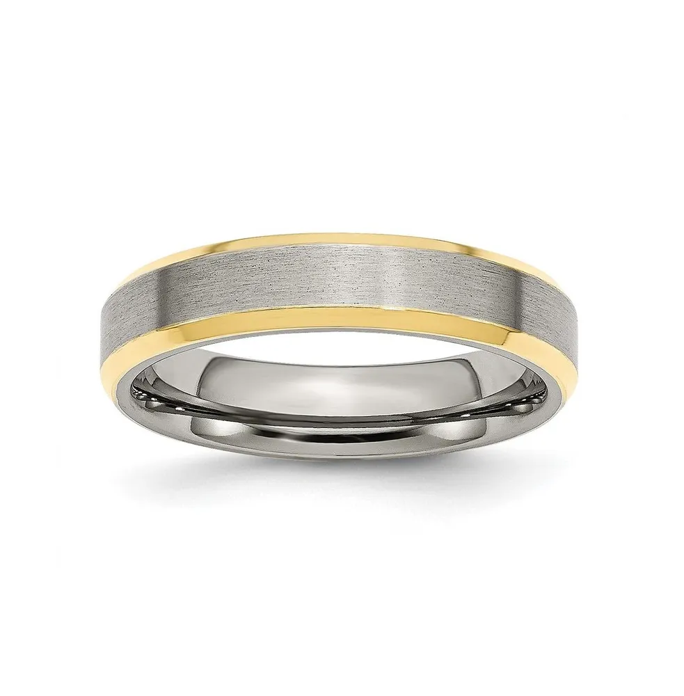 Chisel Stainless Steel Brushed Yellow Ip-plated 5mm Edge Band Ring