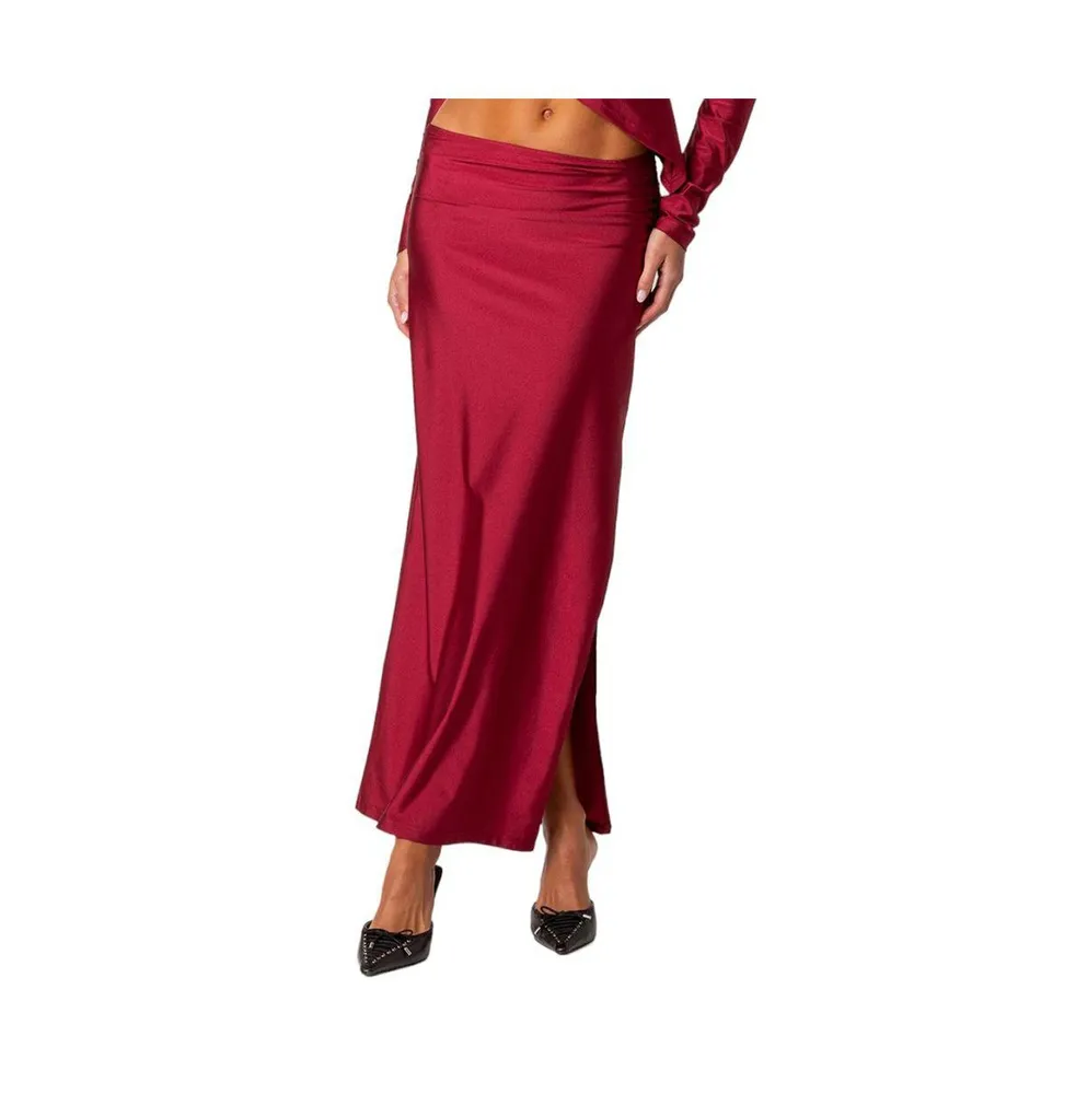 Edikted Women's Reema shiny slit maxi skirt