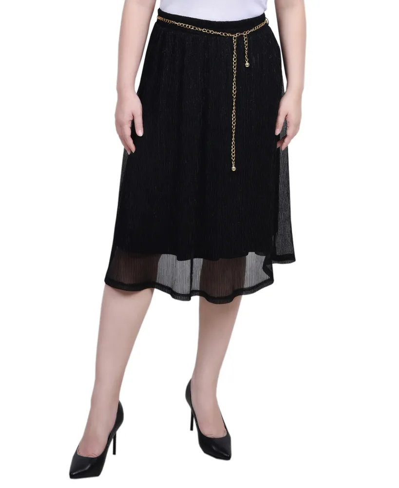 Ny Collection Petite Plisse Metallic Belt Lurex Mesh Skirt
