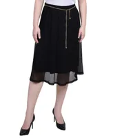 Ny Collection Petite Plisse Metallic Belt Lurex Mesh Skirt