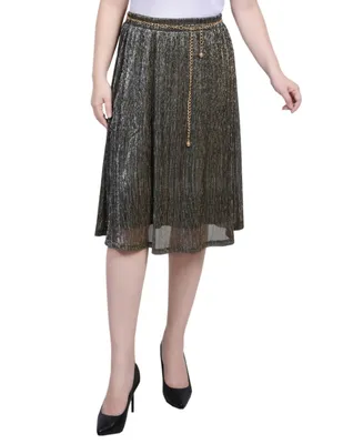 Ny Collection Petite Plisse Metallic Belt Lurex Mesh Skirt