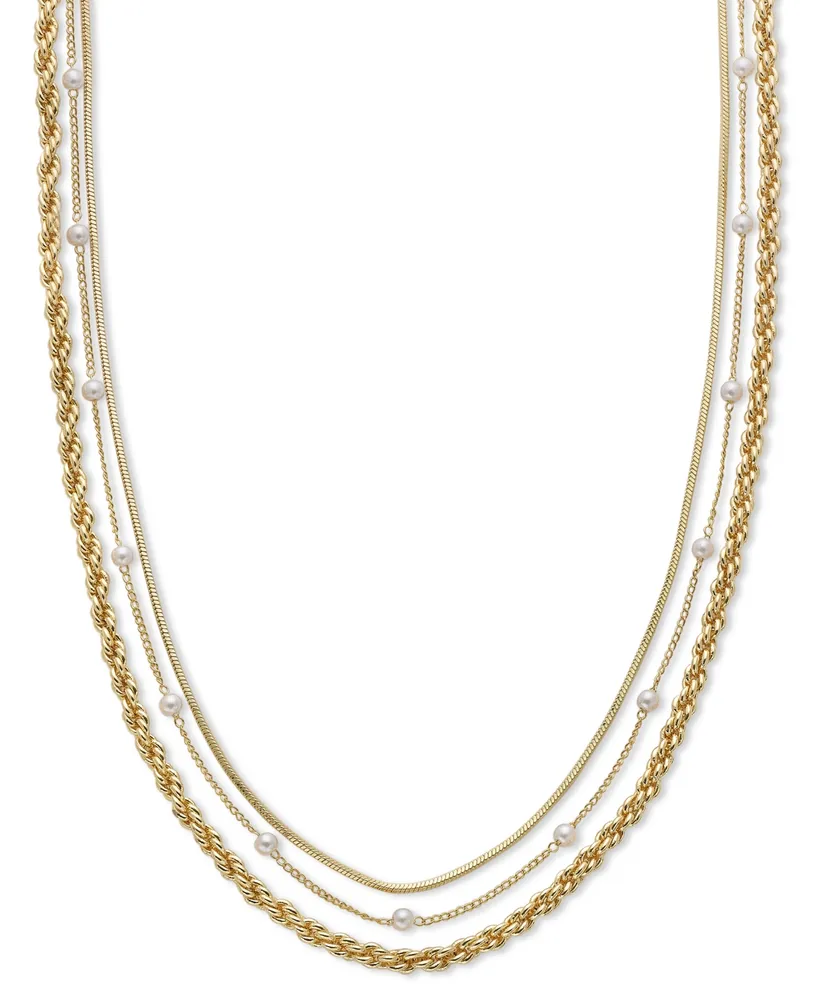 On 34th Imitation Pearl Mixed Chain Layered Necklace, 17" + 2" extender, Created for Macy's