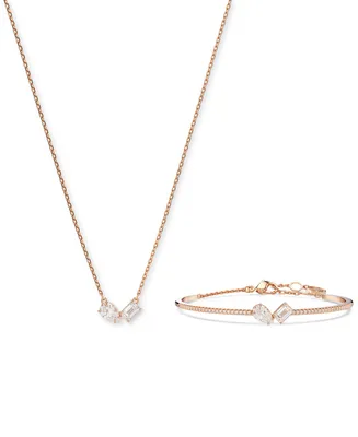 Swarovski Rose Gold-Tone Mesmera Mixed Cuts Bangle Bracelet & Pendant Necklace Set, 15" + 2-3/4" extender
