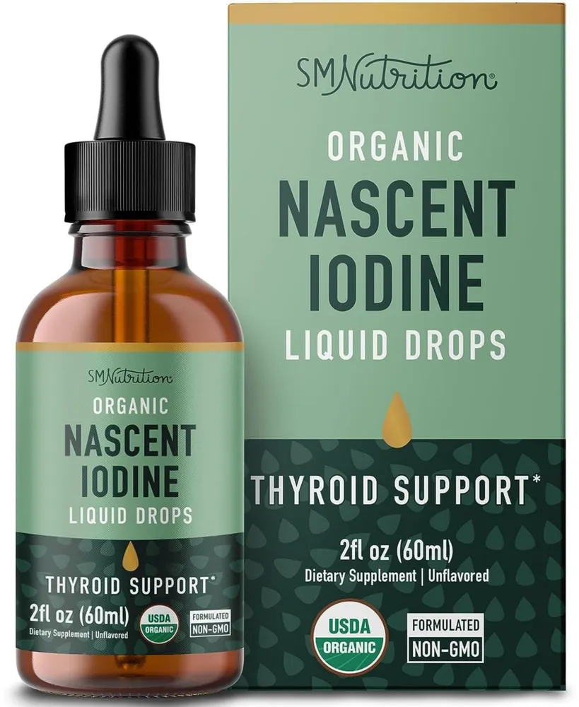 SMNutrition Organic Liquid Nascent Iodine Drops | Iodine Supplement for Thyroid, Energy & Metabolism Support | 2 Fl Oz | 500 Servings | Usda Certified