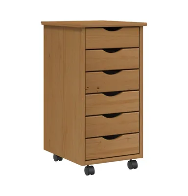 Rolling Cabinet with Drawers Moss Honey Brown Solid Wood Pine