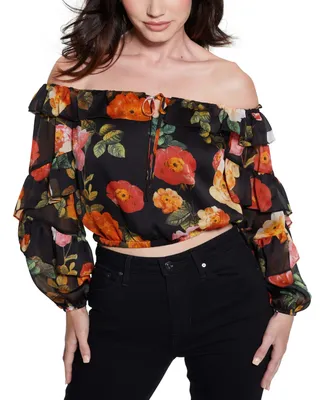 Guess Women's Shani Floral Print Off-The-Shoulder Top