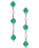 Emerald (3/4 ct. t.w.) & Diamond (1/10 Linear Drop Earrings 14k Gold (Also Ruby Sapphire)