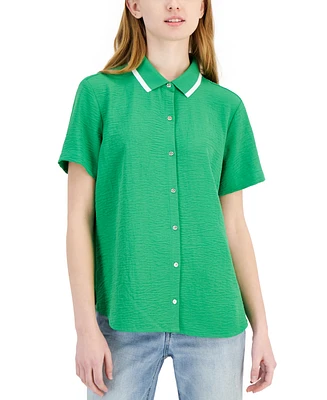 Tommy Hilfiger Women's Ribbed-Collar Short-Sleeve Shirt