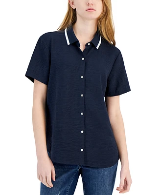 Tommy Hilfiger Women's Ribbed-Collar Short-Sleeve Shirt