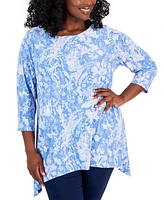 Jm Collection Plus 3/4-Sleeve Jacquard Swing Top, Created for Macy's