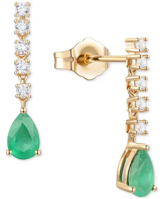 Emerald (3/4 ct. t.w.) & Diamond (1/5 Chain Pear Drop Earrings 14k Gold (Also Ruby Sapphire)