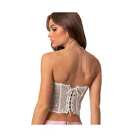 Women's Semi sheer sequin lace up corset top