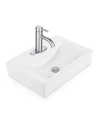 Aquaterior Rectangle Bathroom Ceramic Vessel Sink Kit Single-hole Faucet Drain