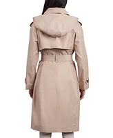 London Fog Women's Belted Hooded Water-Resistant Trench Coat