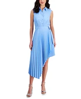 Taylor Women's Belted Sunburst-Pleat Asymmetric-Hem Dress