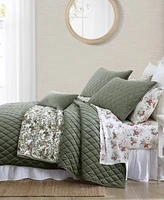 Laura Ashley Solid Diamond Stitch Velvet -Piece Quilt Set