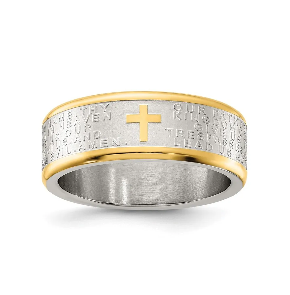 Chisel Stainless Steel Yellow Ip-plated Lord's Prayer 8mm Band Ring