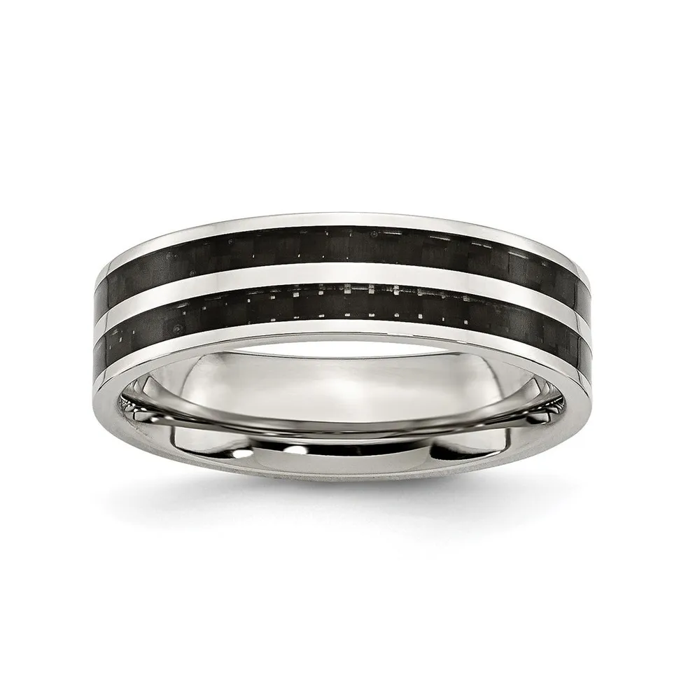 Men's 6.0mm Beveled Edge Comfort Fit Wedding Band in Stainless Steel