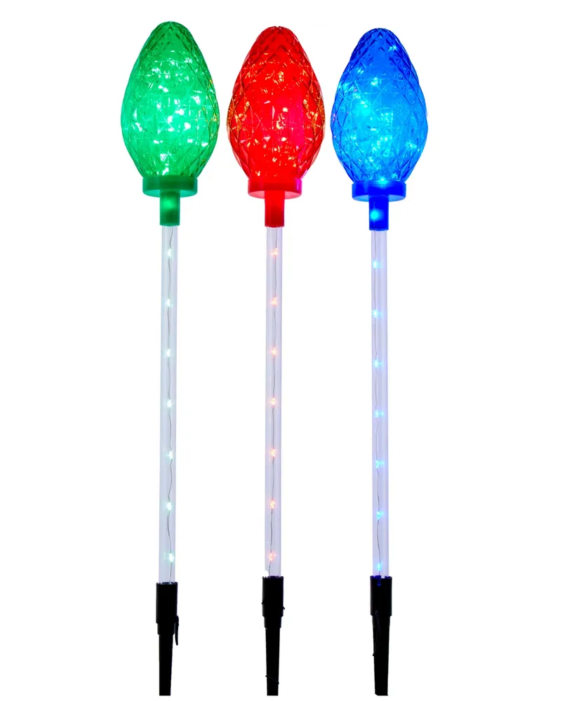 Kurt Adler 27.2" Led Faceted C9 Yard Stakes 3 Piece Set