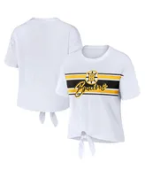 Women's Wear by Erin Andrews White Boston Bruins Front Knot T-shirt
