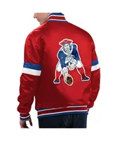 Men's Starter Red Distressed New England Patriots Gridiron Classics Home Game Satin Full-Snap Varsity Jacket