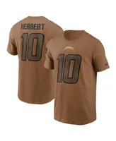 Men's Nike Justin Herbert Brown Distressed Los Angeles Chargers 2023 Salute To Service Name and Number T-shirt