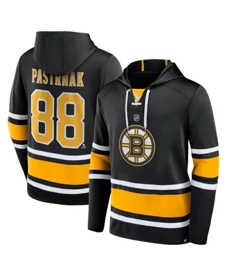 Men's Fanatics David Pastrnak Black Boston Bruins Name and Number Lace-Up Pullover Hoodie