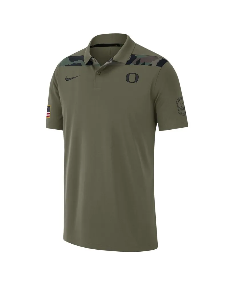 Men's Nike Olive Oregon Ducks 2023 Sideline Coaches Military-Inspired Pack Performance Polo Shirt