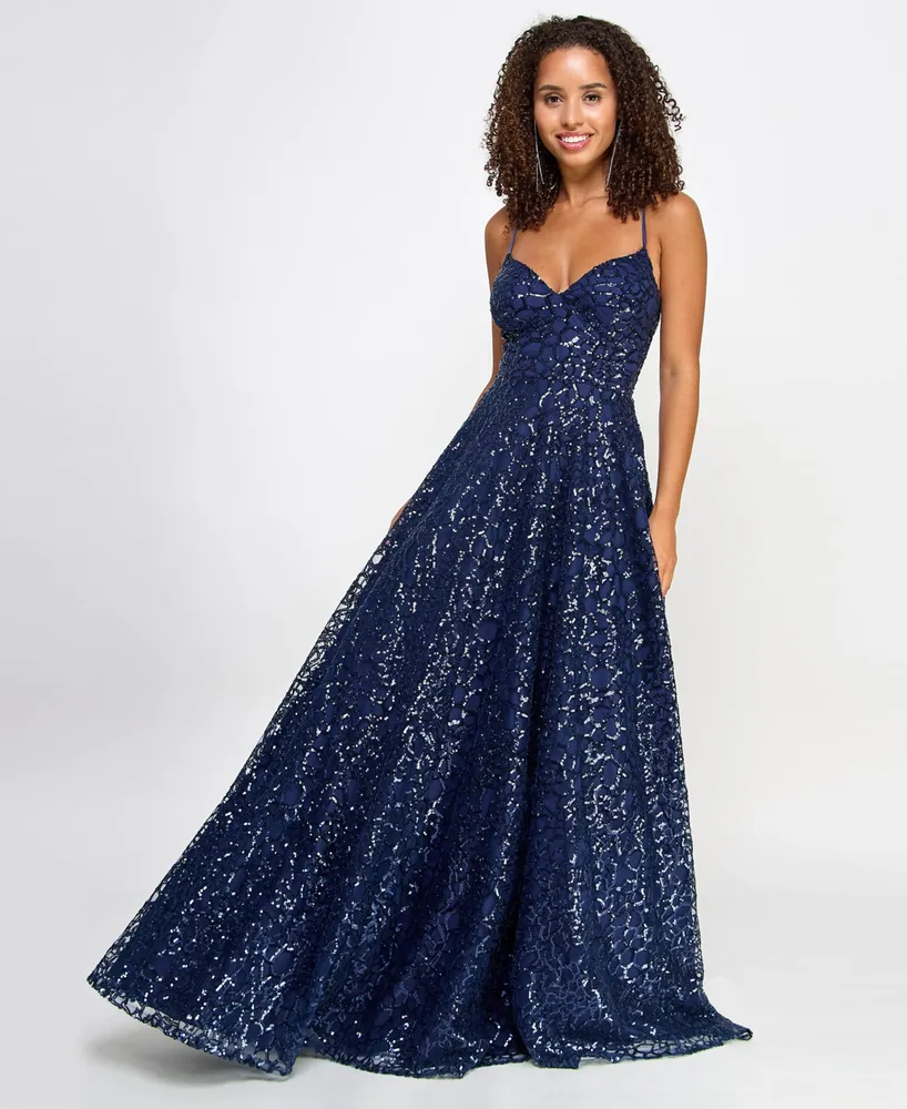 Say Yes Juniors' Sequin Lace-Back Ball Gown, Created for Macy's