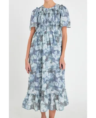 Women's Pleated Tie Die Midi Dress