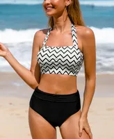 Women's Chevron Halter Bandeau & Multi Way Tummy Control Midkini Set