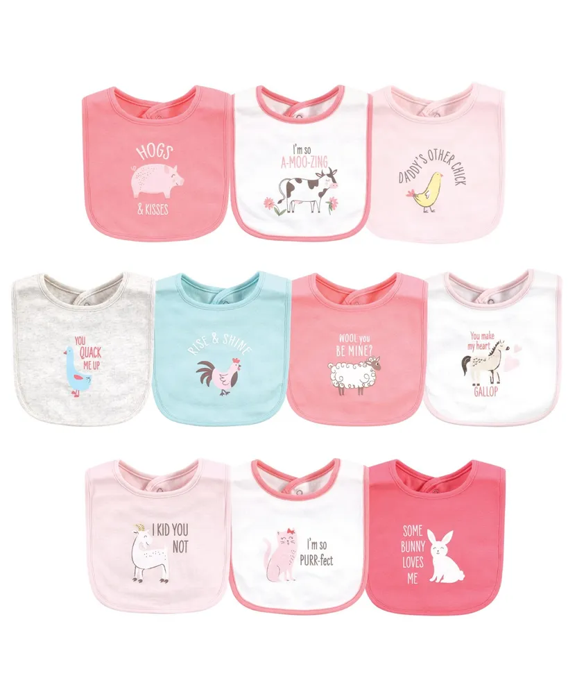 Hudson Baby Infant Girl Cotton Bibs, Hogs And Kisses Set, One Size