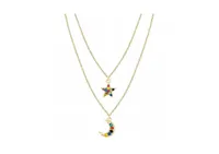 Moon and Star Necklace with Rainbow Cubic Zirconia Stones